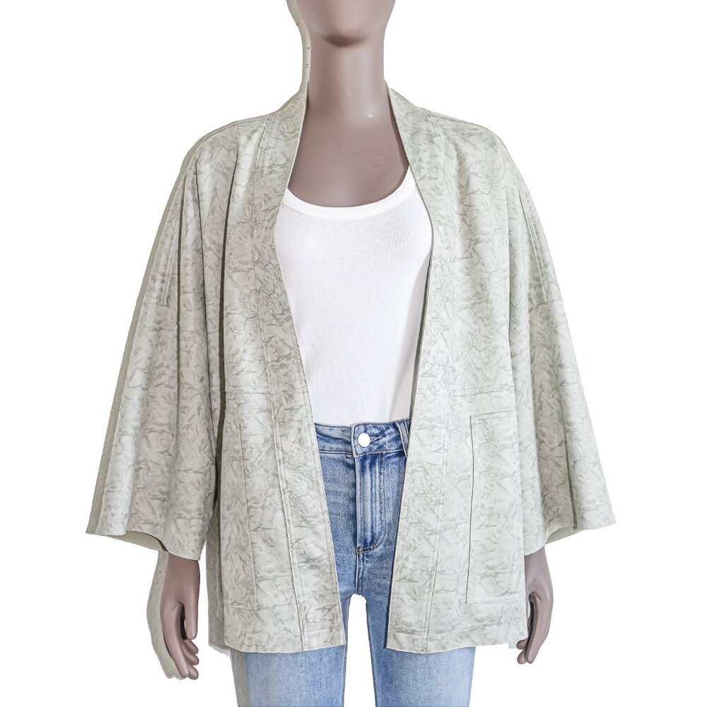 Solitaire Gray Green Abstract Print Kimono Spring Casual Coastal Boho Cardigan